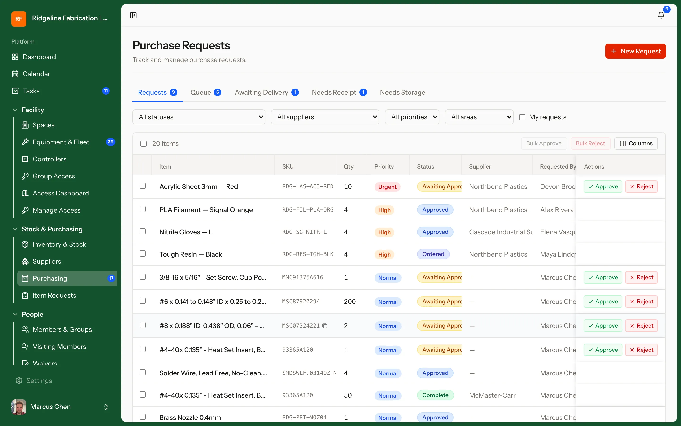 Approvals screen in MakerOps