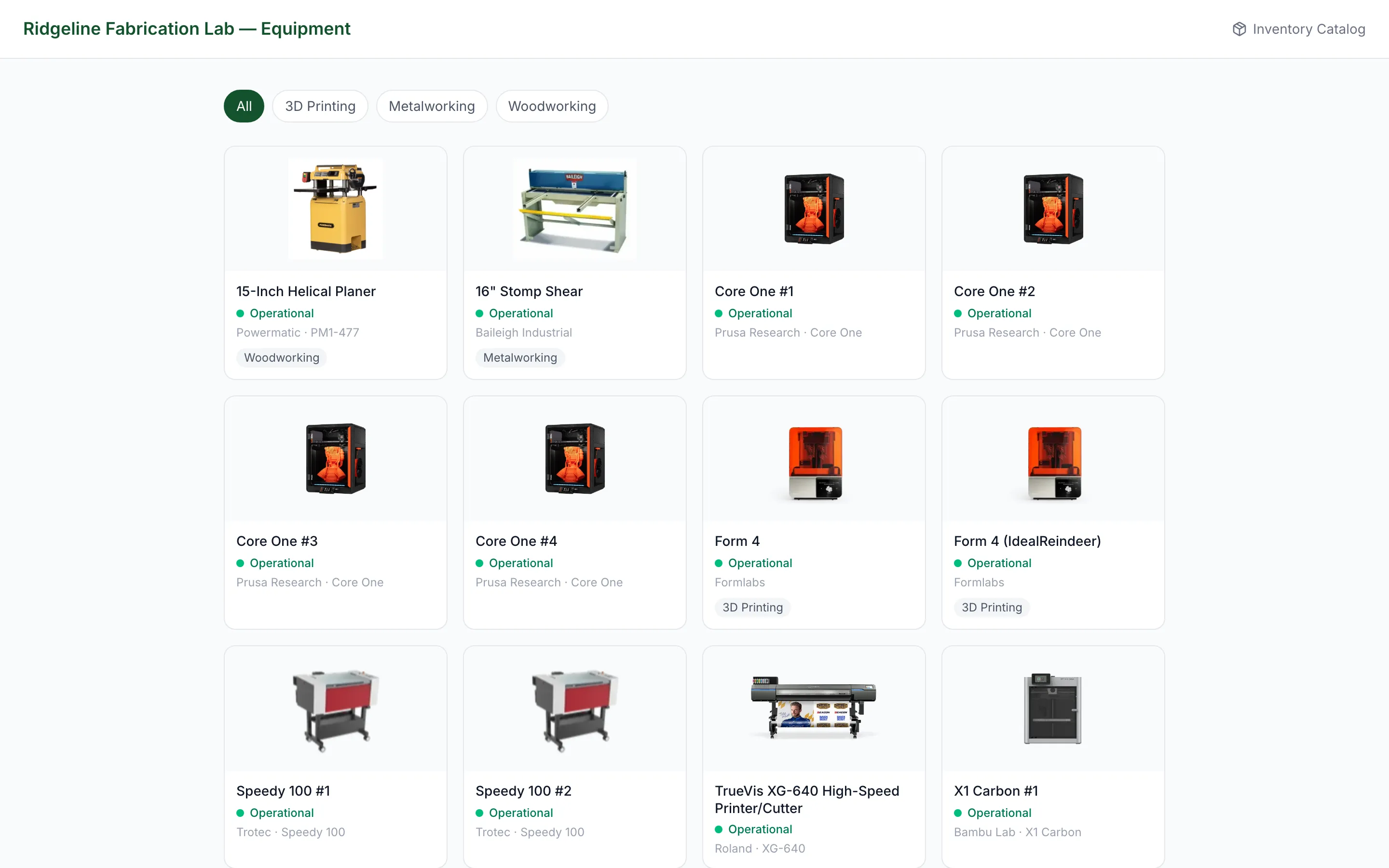 Public Catalog & Events screen in MakerOps