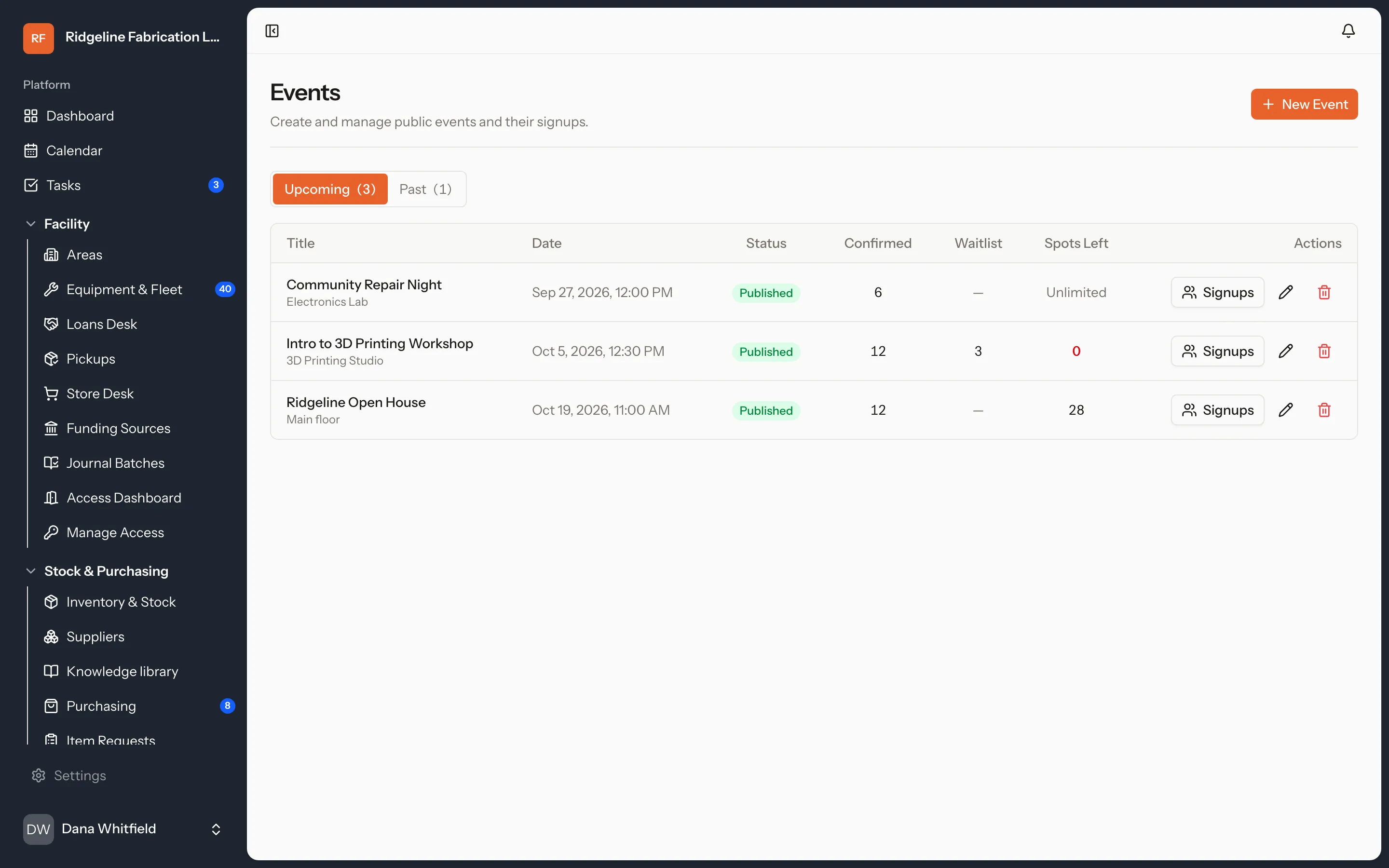 Staff scheduling in the MakerOps web app
