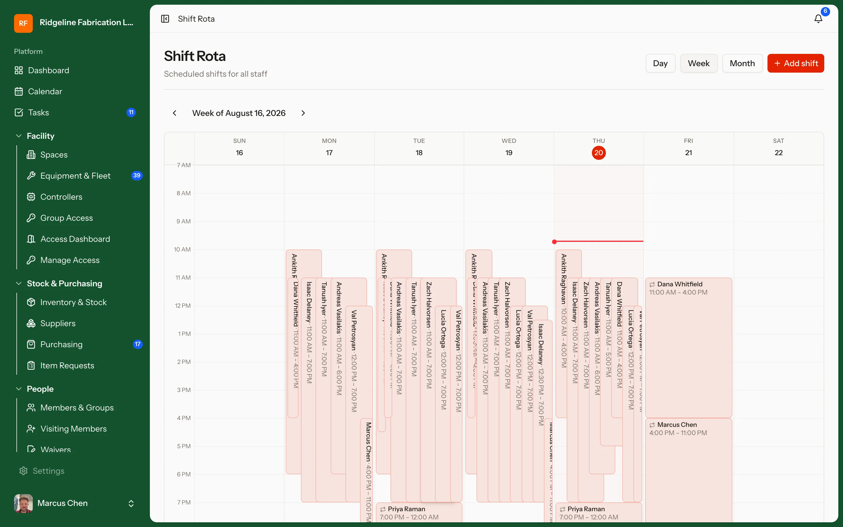 Scheduling screen in MakerOps