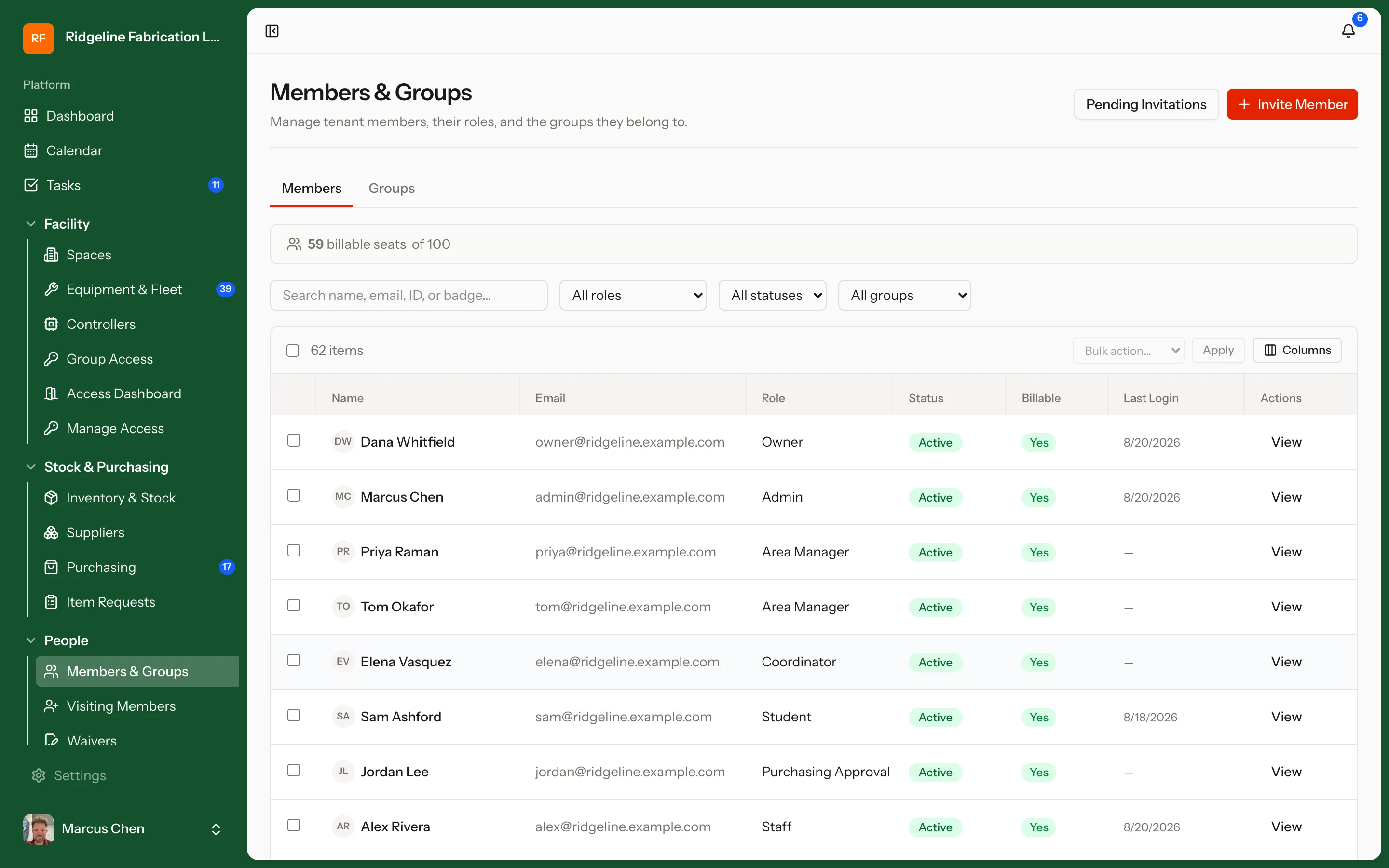User Management & Access Control screen in MakerOps